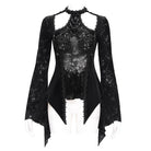 EVA LADY Women's Gothic Cutout Flared Sleeved Velvet Shirt Black