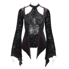 EVA LADY Women's Gothic Cutout Flared Sleeved Velvet Shirt Red