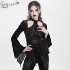 EVA LADY Women's Gothic Cutout Flared Sleeved Velvet Shirt Red