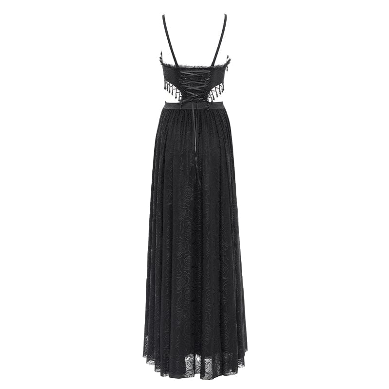 EVA LADY Women's Gothic Cutout Floral Embroidered Party Slip Dress Black