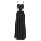 EVA LADY Women's Gothic Cutout Floral Embroidered Party Slip Dress Black
