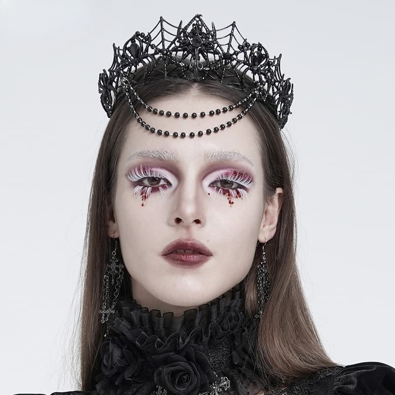 EVA LADY Women's Gothic Cutout Spider Cobweb Beaded Chain Crown
