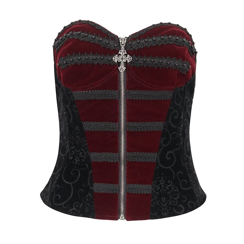 EVA LADY Women's Gothic Double Color Lace-up Overbust Corset