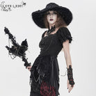 EVA LADY Women's Gothic Embroidered Chained Off Shoulder Shirt Black