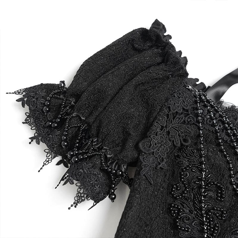 EVA LADY Women's Gothic Embroidered Chained Off Shoulder Shirt Black