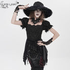 EVA LADY Women's Gothic Embroidered Chained Off Shoulder Shirt Black