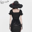 EVA LADY Women's Gothic Embroidered Chained Off Shoulder Shirt Black