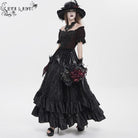 EVA LADY Women's Gothic Embroidered Chained Off Shoulder Shirt Black-Red