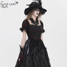 EVA LADY Women's Gothic Embroidered Chained Off Shoulder Shirt Black-Red