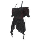 EVA LADY Women's Gothic Embroidered Chained Off Shoulder Shirt Black-Red