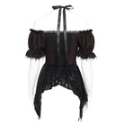 EVA LADY Women's Gothic Embroidered Chained Off Shoulder Shirt Black-Red