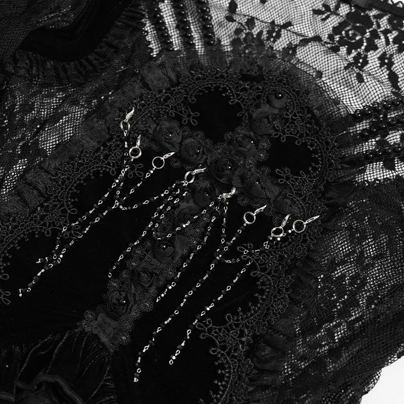 EVA LADY Women's Gothic Embroidered Cross Chained Lace Top Black