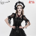 EVA LADY Women's Gothic Embroidered Cross Chained Lace Top Black