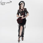 EVA LADY Women's Gothic Embroidered Cross Chained Lace Top Black-Red