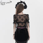 EVA LADY Women's Gothic Embroidered Cross Chained Lace Top Black-Red
