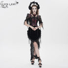 EVA LADY Women's Gothic Embroidered Cross Chained Lace Top Black-Red