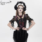 EVA LADY Women's Gothic Embroidered Cross Chained Lace Top Black-Red