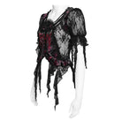 EVA LADY Women's Gothic Embroidered Cross Chained Lace Top Black-Red