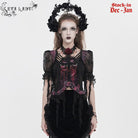 EVA LADY Women's Gothic Embroidered Cross Chained Lace Top Black-Red