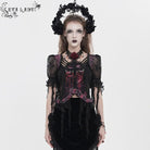 EVA LADY Women's Gothic Embroidered Cross Chained Lace Top Black-Red