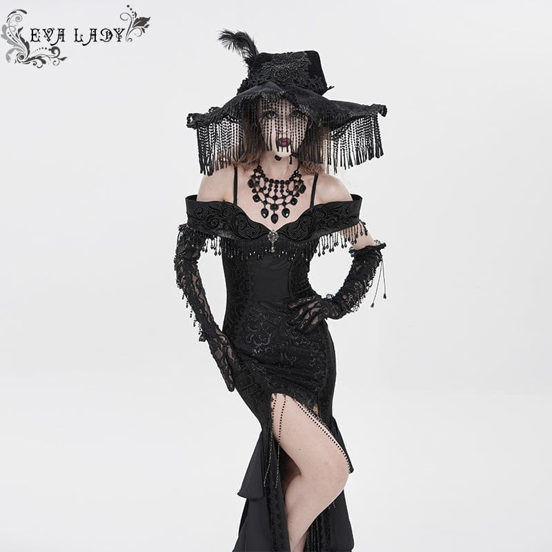 EVA LADY Women's Gothic Embroidered Feather Tassels Witch Hat