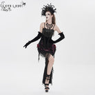 EVA LADY Women's Gothic Embroidered Tassels Lace-up Overbust Corset Black
