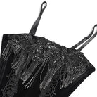 EVA LADY Women's Gothic Embroidered Tassels Lace-up Overbust Corset Black