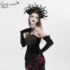 EVA LADY Women's Gothic Embroidered Tassels Lace-up Overbust Corset Black