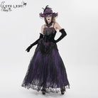 EVA LADY Women's Gothic Embroidered Tassels Lace-up Overbust Corset Black-Purple