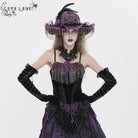 EVA LADY Women's Gothic Embroidered Tassels Lace-up Overbust Corset Black-Purple