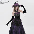 EVA LADY Women's Gothic Embroidered Tassels Lace-up Overbust Corset Black-Purple
