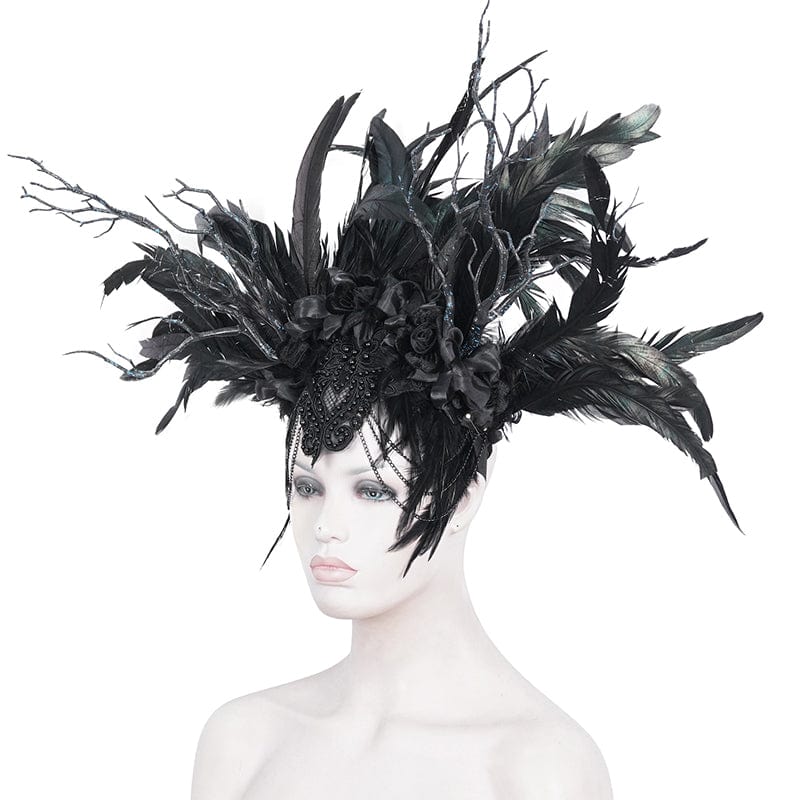 EVA LADY Women's Gothic Feather Rose Beaded Headwear