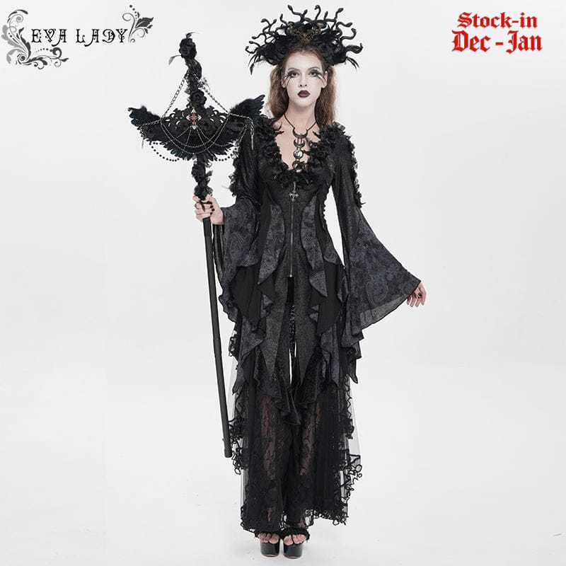 EVA LADY Women's Gothic Feather Wing Chained Truncheon