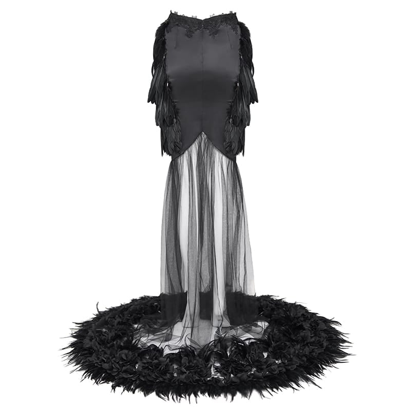 EVA LADY Women's Gothic Feathered Mermaid Skirt