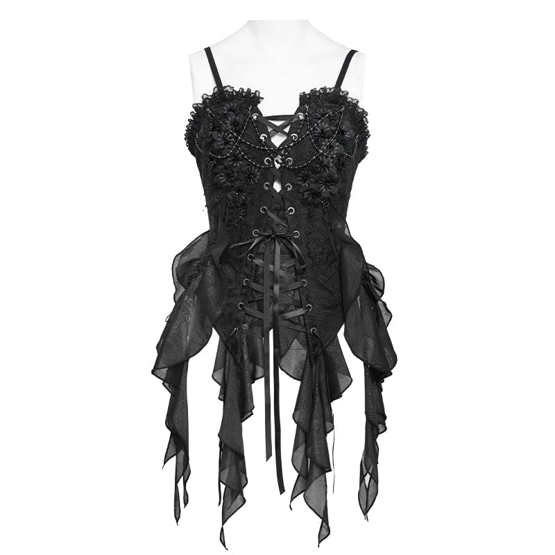 EVA LADY Women's Gothic Floral Beaded Ruffled Streamer Overbust Corset