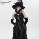 EVA LADY Women's Gothic Floral Beaded Ruffled Streamer Overbust Corset