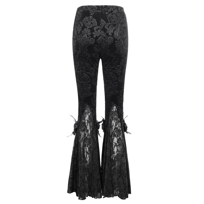 EVA LADY Women's Gothic Floral Embossed Lace Splice Flared Leggings
