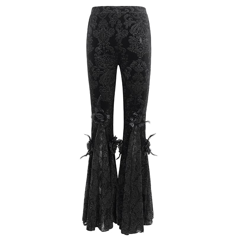 EVA LADY Women's Gothic Floral Embossed Lace Splice Flared Leggings