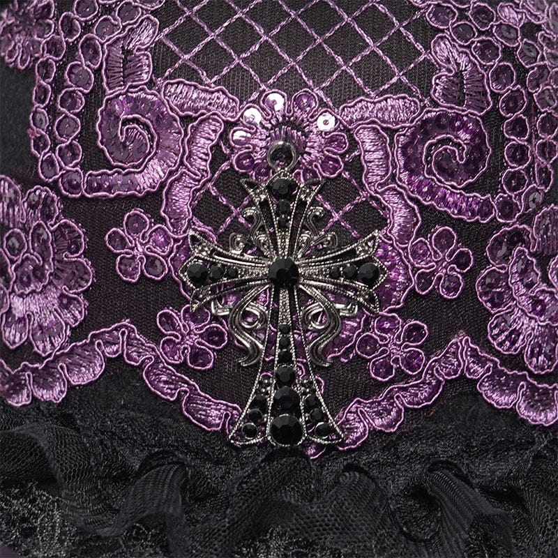 EVA LADY Women's Gothic Floral Embroidered Feather Tassels Hat