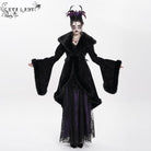 EVA LADY Women's Gothic Floral Embroidered Fluffy Coat Black