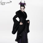 EVA LADY Women's Gothic Floral Embroidered Fluffy Coat Black