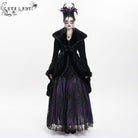 EVA LADY Women's Gothic Floral Embroidered Fluffy Coat Black