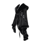 EVA LADY Women's Gothic Floral Embroidered Fluffy Coat Black