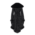 EVA LADY Women's Gothic Floral Embroidered Fluffy Coat Black
