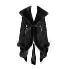 EVA LADY Women's Gothic Floral Embroidered Fluffy Coat Black
