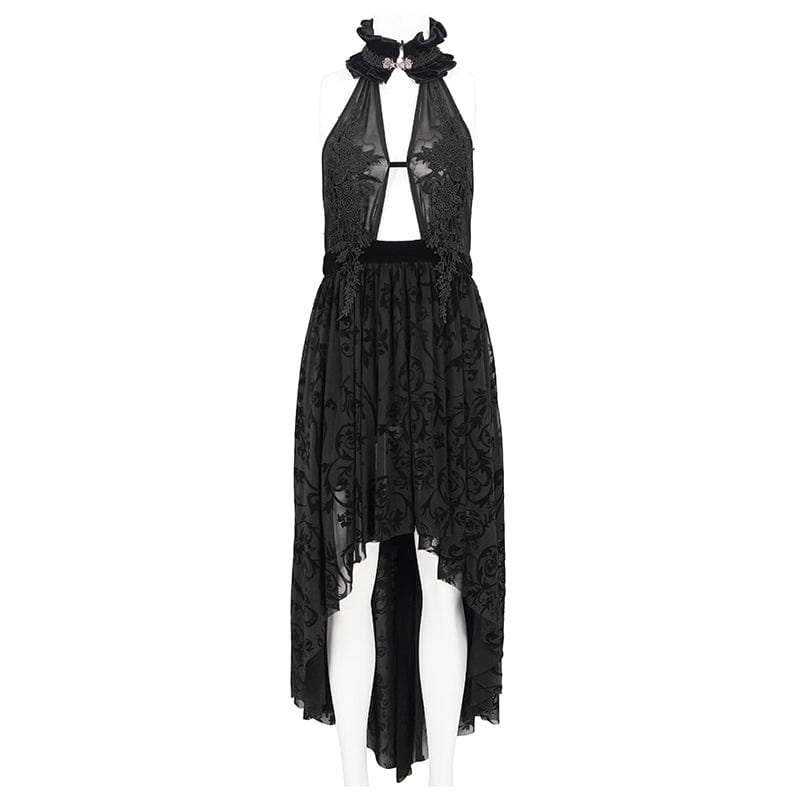 EVA LADY Women's Gothic Floral Embroidered Halterneck Mesh Dress