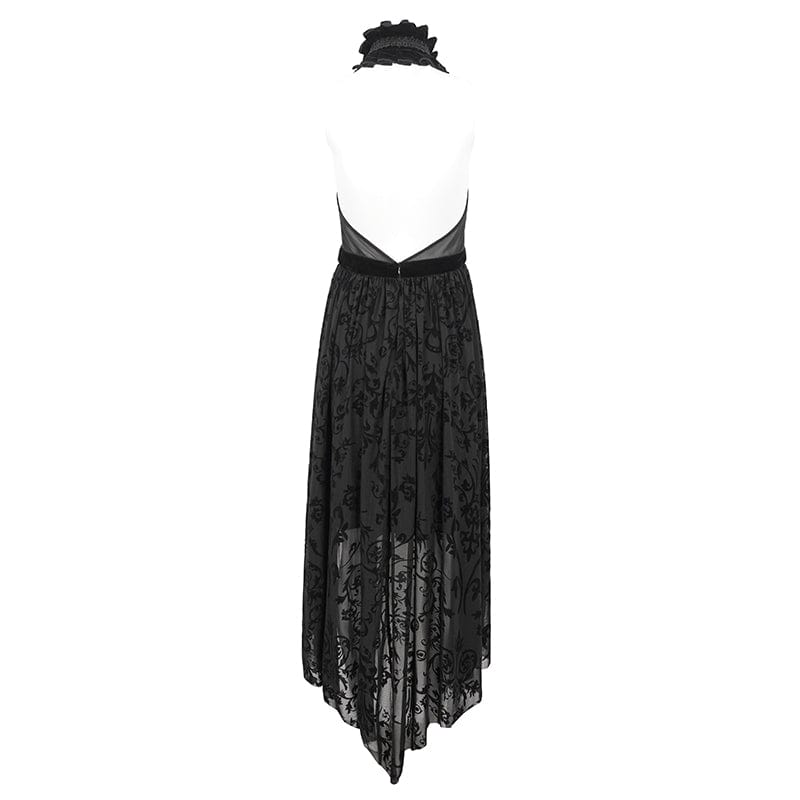 EVA LADY Women's Gothic Floral Embroidered Halterneck Mesh Dress