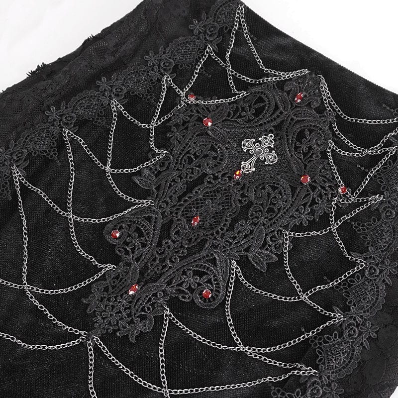 EVA LADY Women's Gothic Floral Embroidered Lace Splice Black Fishtail Skirt