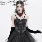 EVA LADY Women's Gothic Floral Embroidered Lace Straps Tank Top Black