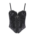 EVA LADY Women's Gothic Floral Embroidered Lace Straps Tank Top Black